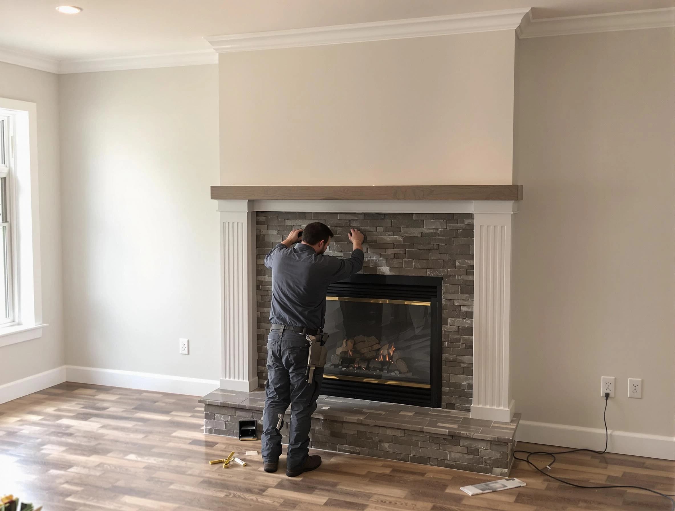 Midvale Chimney Sweep finishing a custom fireplace install in Midvale, UT