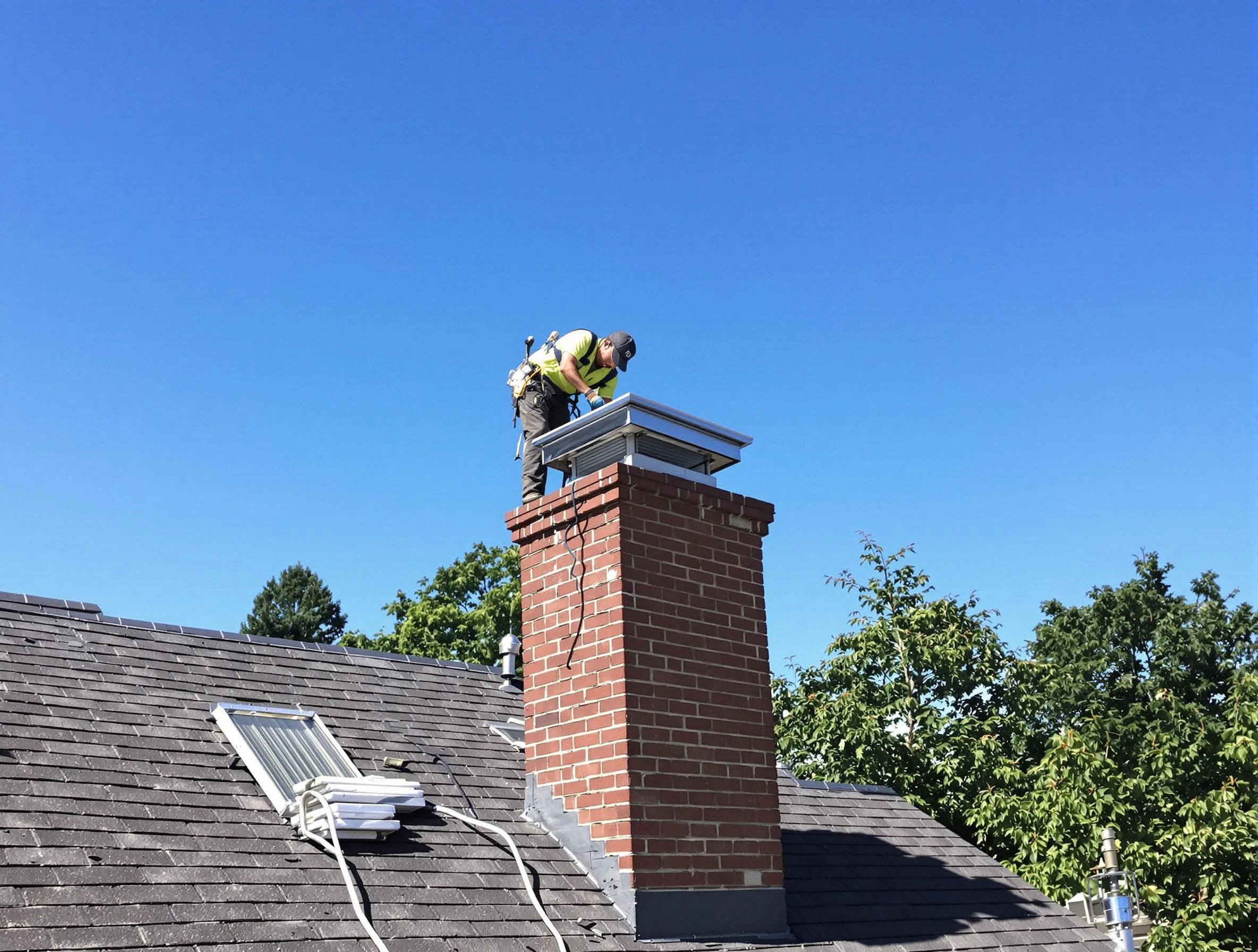 Midvale Chimney Sweep technician measuring a chimney cap in Midvale, UT