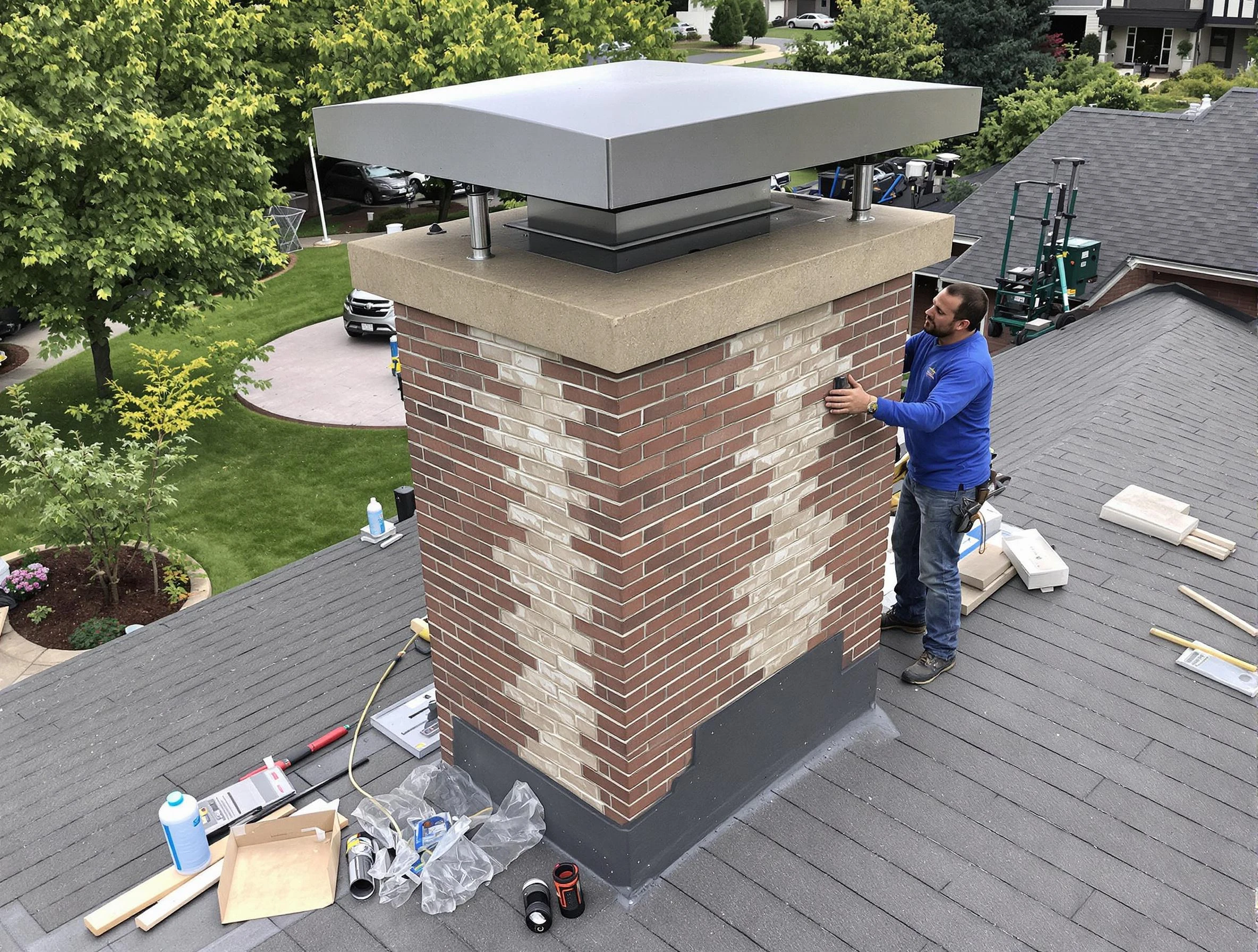 Midvale Chimney Sweep team working on a custom chimney remodel in Midvale, UT
